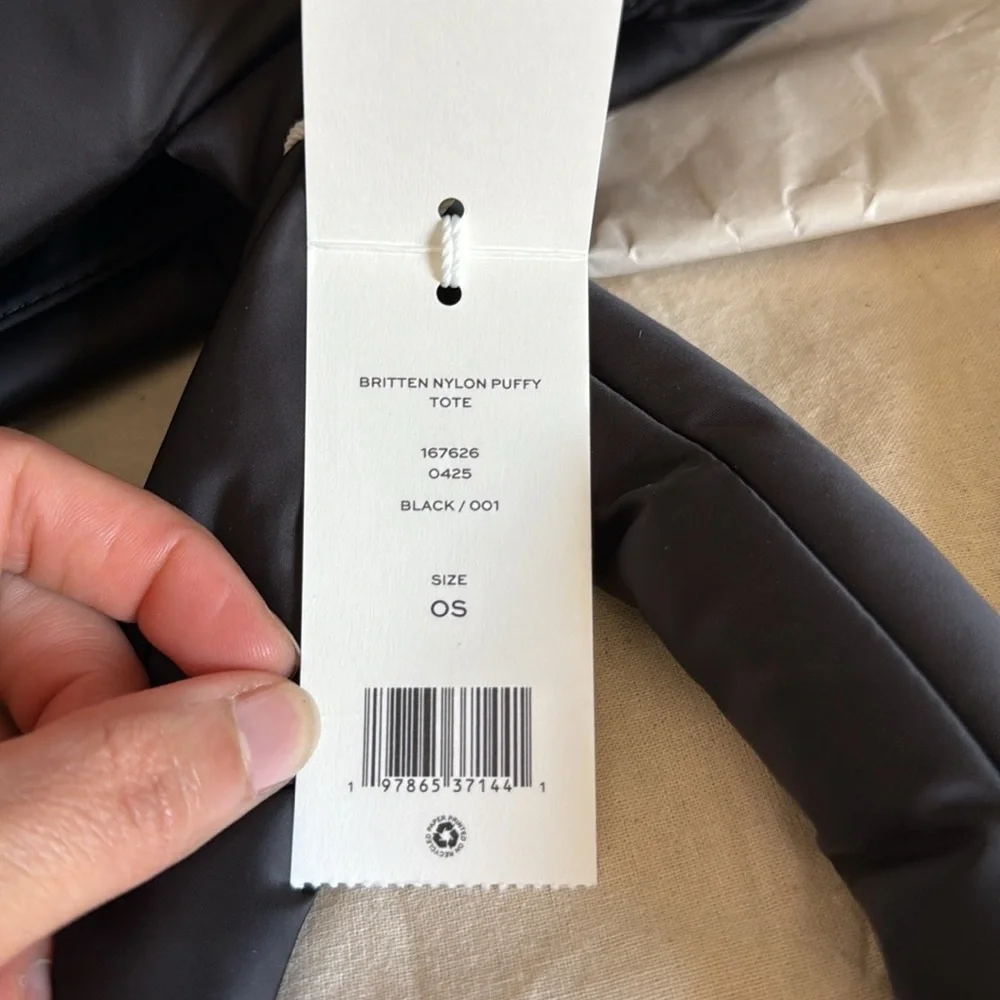 NWT Tory Burch 167626 Britten Nylon Puffy Tote Black Silver Logo Bag - Picture 11 of 12